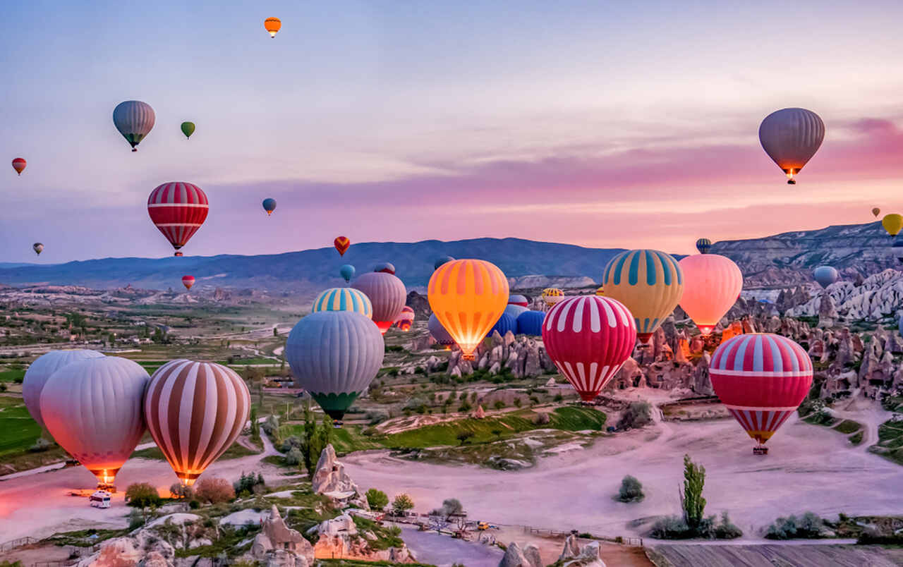 cappadocia view with air balloons
