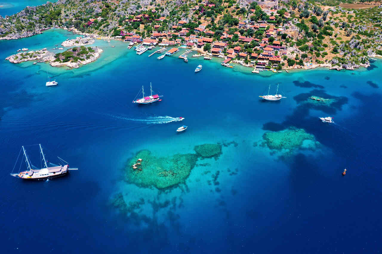 turquoise coast of turkey with boats