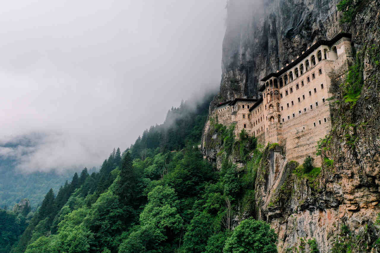 aerial view of sumela-monastery