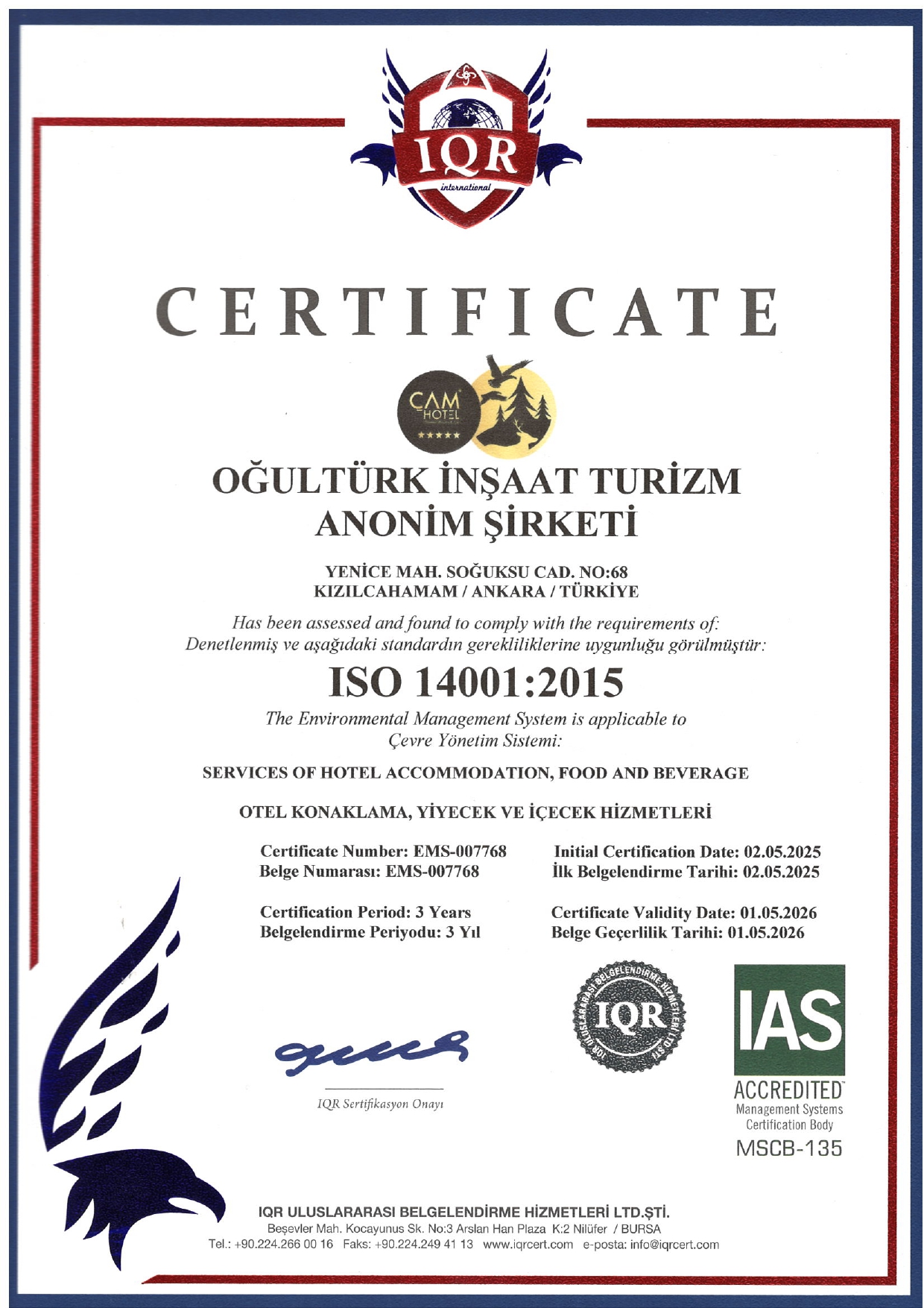 Çam Hotel Yangın Güvenlik Eğitimi Sertifikası 3