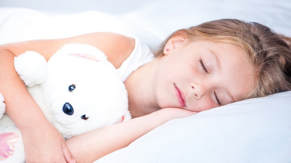 oyuncak ayısıyla uyuyan kız çocuk