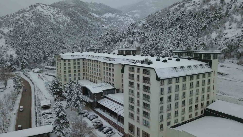Cam Hotel winter view with forests on the background